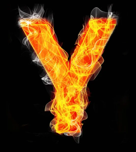 Letras em chamas como alfabeto tipo Y — Fotografia de Stock
