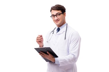 Beyaz arka planda izole genç doktor