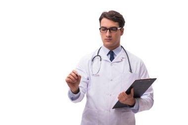 Beyaz arka planda izole genç doktor