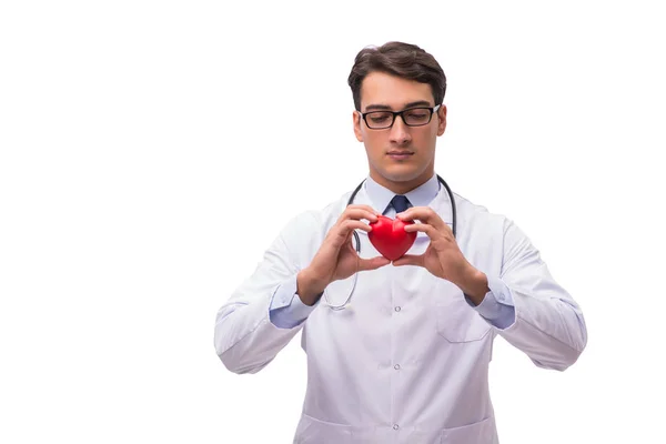 Ο γιατρός με καρδιά που απομονώνονται σε λευκό φόντο — Φωτογραφία Αρχείου
