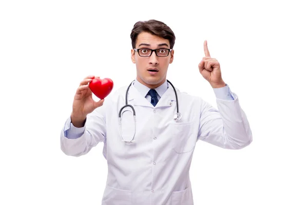 Médico con corazón aislado sobre fondo blanco — Foto de Stock