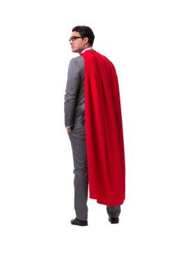 Süper kahraman iş adamı beyazda izole edilmiş