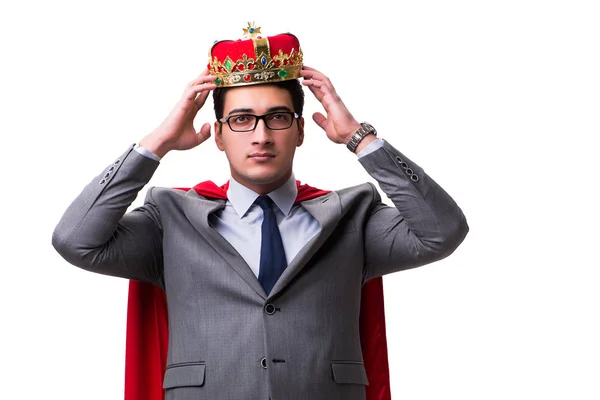 Rei empresário vestindo capa vermelha no branco — Fotografia de Stock