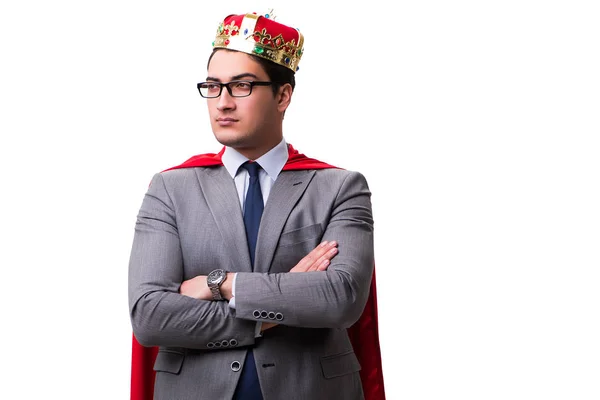 Král podnikatel nosí červený kryt na bílém — Stock fotografie