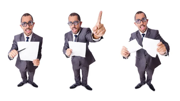 Divertido hombre de negocios aislado en el blanco — Foto de Stock