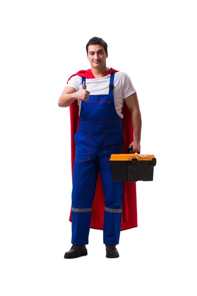 Супергерой-ремонтник, изолированный на белом — стоковое фото