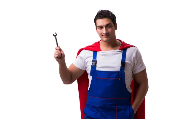 Супергерой-ремонтник, изолированный на белом — стоковое фото