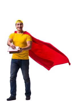 Super hero pizza delivery guy isolated on white clipart