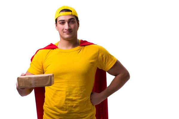 Super hero delivery guy isolated on white — Stock Photo, Image