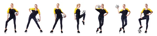Mujer futbolista en blanco —  Fotos de Stock