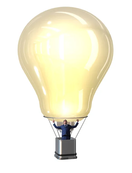 Empresário voando em balão quente isolado em branco — Fotografia de Stock