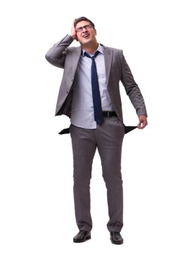 İflas etmiş işadamı beyaz arka planda izole edilmiş