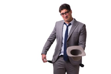 İflas etmiş işadamı beyaz arka planda izole edilmiş