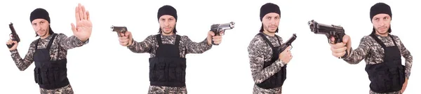 Soldado con arma aislada en blanco —  Fotos de Stock