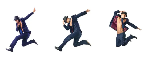 Jumping businessman isolated on white — Stock Photo, Image