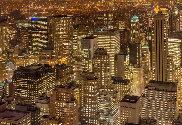 Uitzicht op New York Manhattan tijdens zonsondergang — Stockfoto