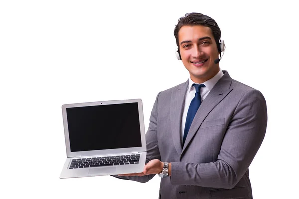 Handsome man with headset isolated on white — Stock Photo, Image