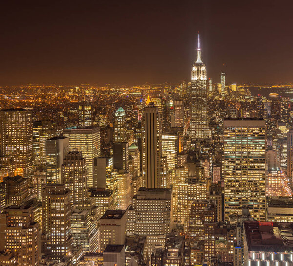 View of New York Manhattan during sunset hours