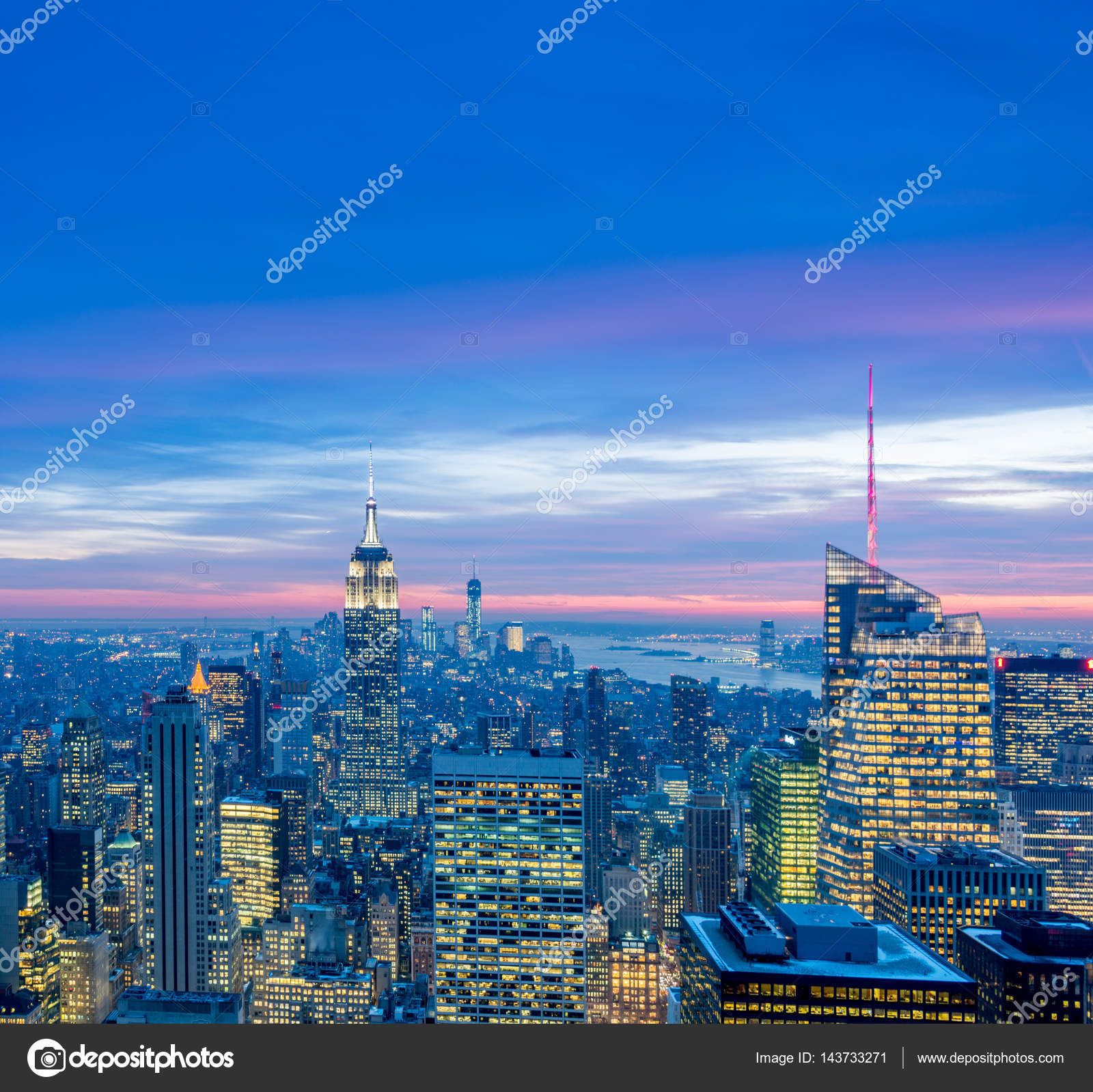 Vue De Manhattan De New York Pendant Les Heures De Coucher