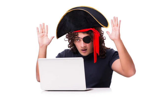 Concetto di sicurezza digitale con pirata isolato su bianco — Foto Stock