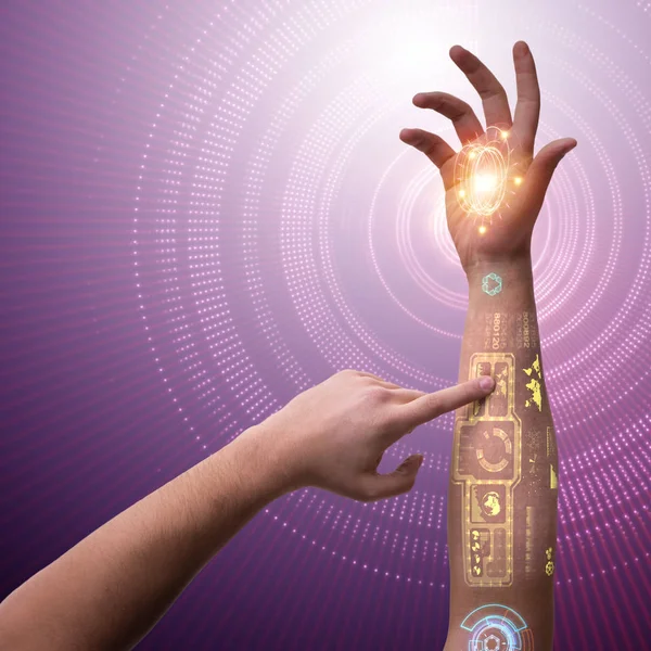 Ανθρώπινο ρομποτικό χέρι σε φουτουριστική έννοια — Φωτογραφία Αρχείου