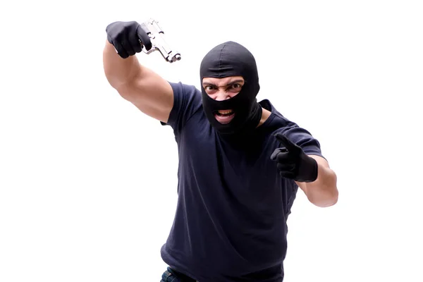 Ladrão usando balaclava isolado em branco — Fotografia de Stock