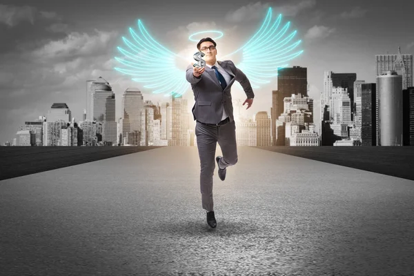 Angel investor concept with businessman with wings — Stock Photo, Image