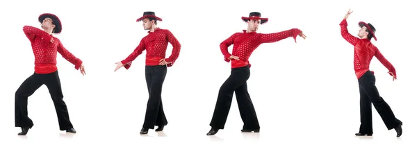 Hombre bailando bailes españoles en blanco — Foto de Stock