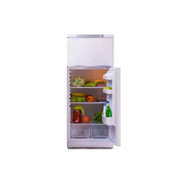 Σύγχρονο ψυγείο που απομονώνονται σε λευκό φόντο — Φωτογραφία Αρχείου