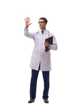 Beyaz arka planda izole genç doktor