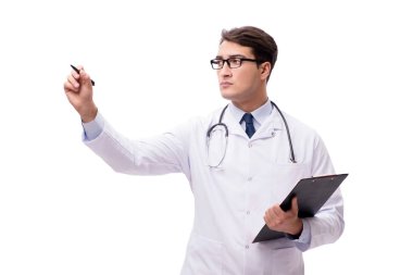 Beyaz arka planda izole genç doktor