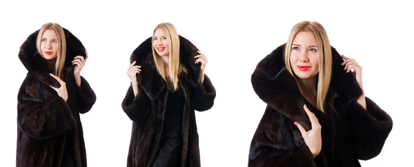 Tall model wearing fur coat — Stock Photo, Image