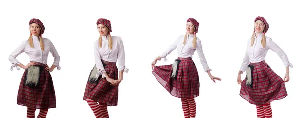 Donna in abiti scozzesi tradizionali — Foto Stock