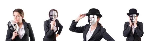 Vrouw met masker in hypocrisie concept — Stockfoto