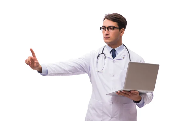 Läkare med laptop isolerad på vit bakgrund — Stockfoto