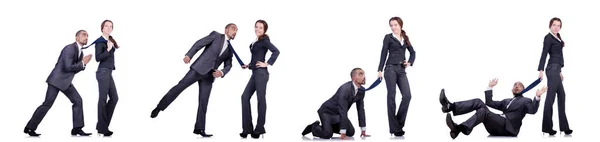 Office çakışma beyaz izole kadın ve erkek arasındaki — Stok fotoğraf