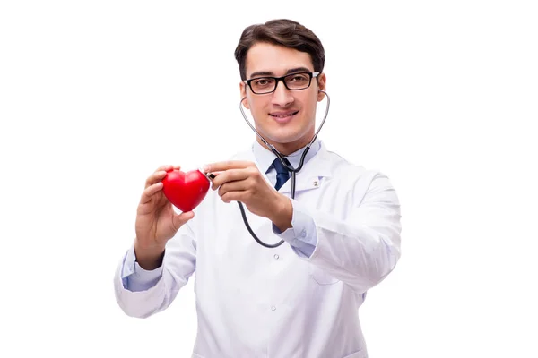Doutor com coração isolado no fundo branco — Fotografia de Stock