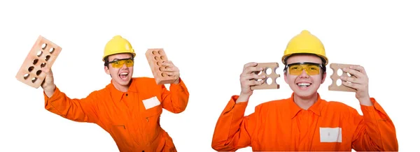 Mann in orangefarbenem Overall isoliert auf weißem Grund — Stockfoto