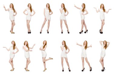 Sanal düğmeye basan kadın beyazda izole edildi