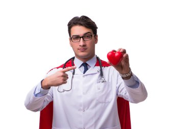 Süper kahraman doktor beyaz izole