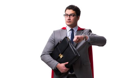 Süper kahraman iş adamı beyazda izole edilmiş