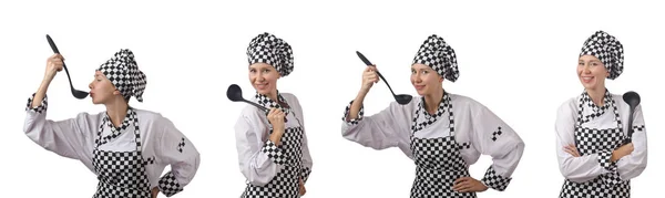 Femme chef en collages sur blanc — Photo