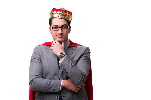 Koning zakenman dragen rode kaft op wit — Stockfoto