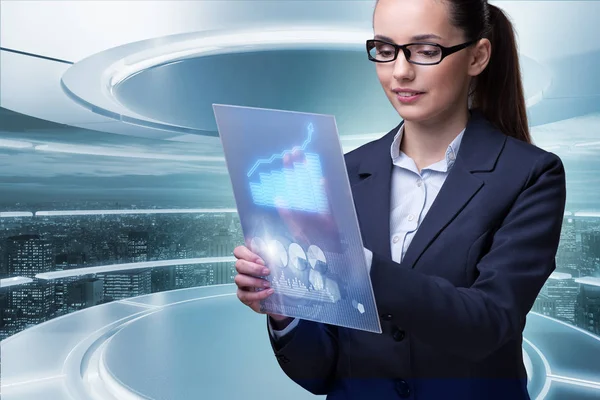 Businesswoman with tablet in data mining concept — Stock Photo, Image