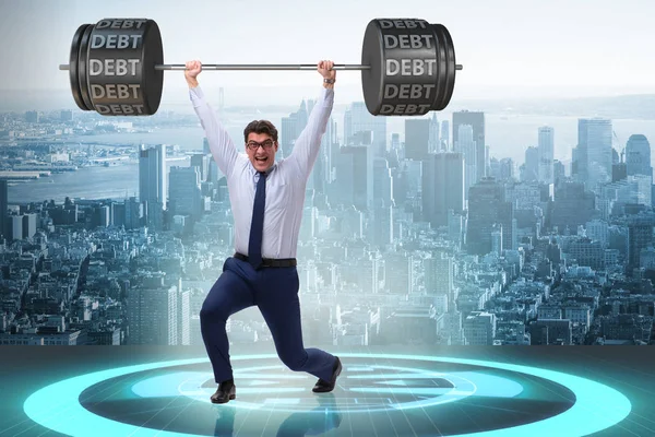 Businessman under heavy burden of debt — Stock Photo, Image