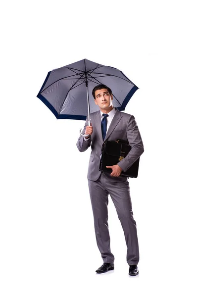 Businessman with umbrella isolated on white background — Stock Photo, Image