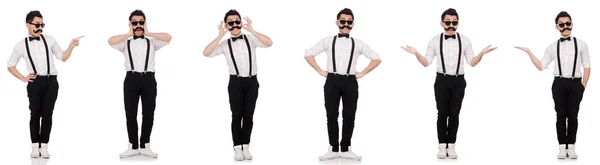 Ung man med mustasch isolerad på vit — Stockfoto