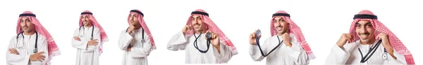 Arabisk läkare med stetoskop på vitt — Stockfoto