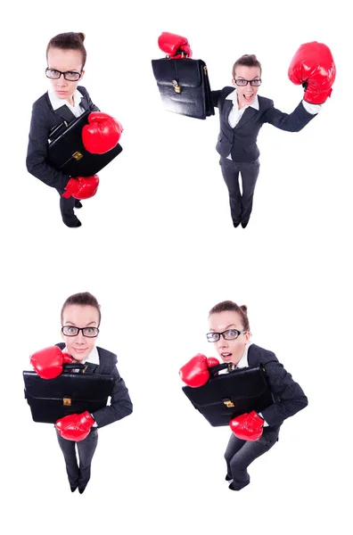 Collage of funny businesswoman on white — Stock Photo, Image