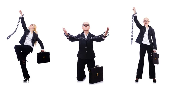 Businesswoman with chain isolated on the white — Stock Photo, Image